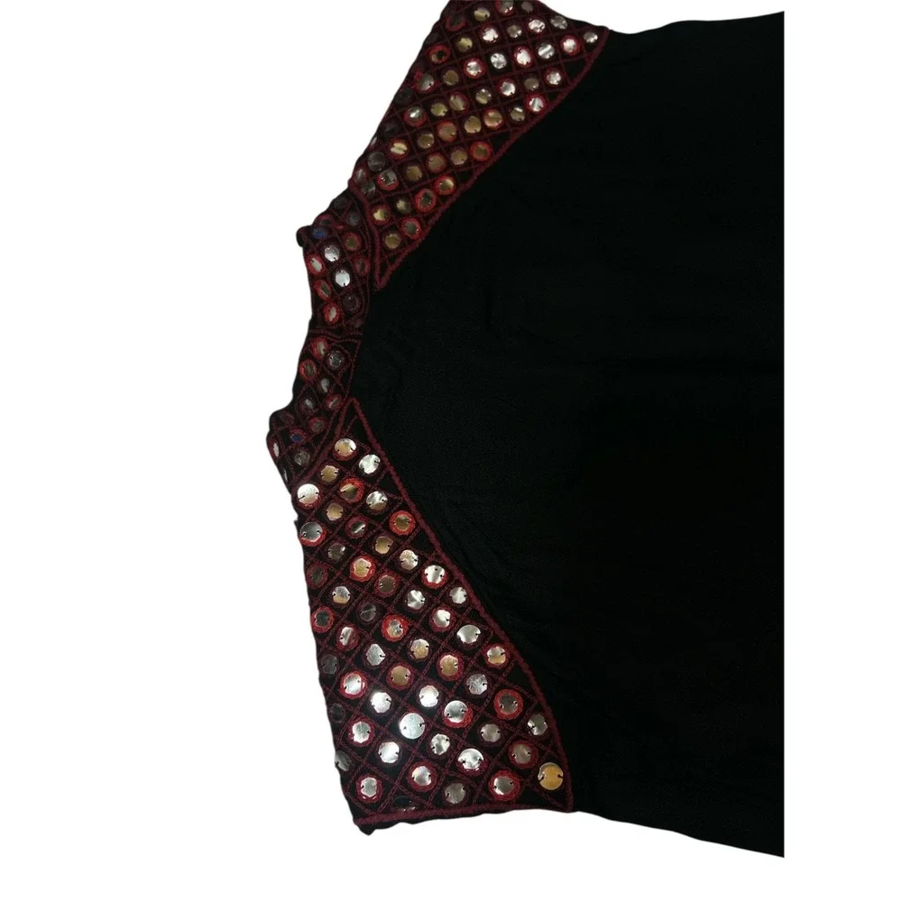 Sfera Casual Black Red Mirror Embroidered Open Front Vest Boho Large